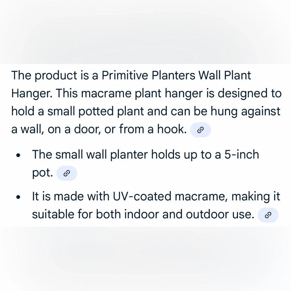 NWT Primitive Planters Gray Macrame Wall Plant Hanger With Wood Dowel, For Plant